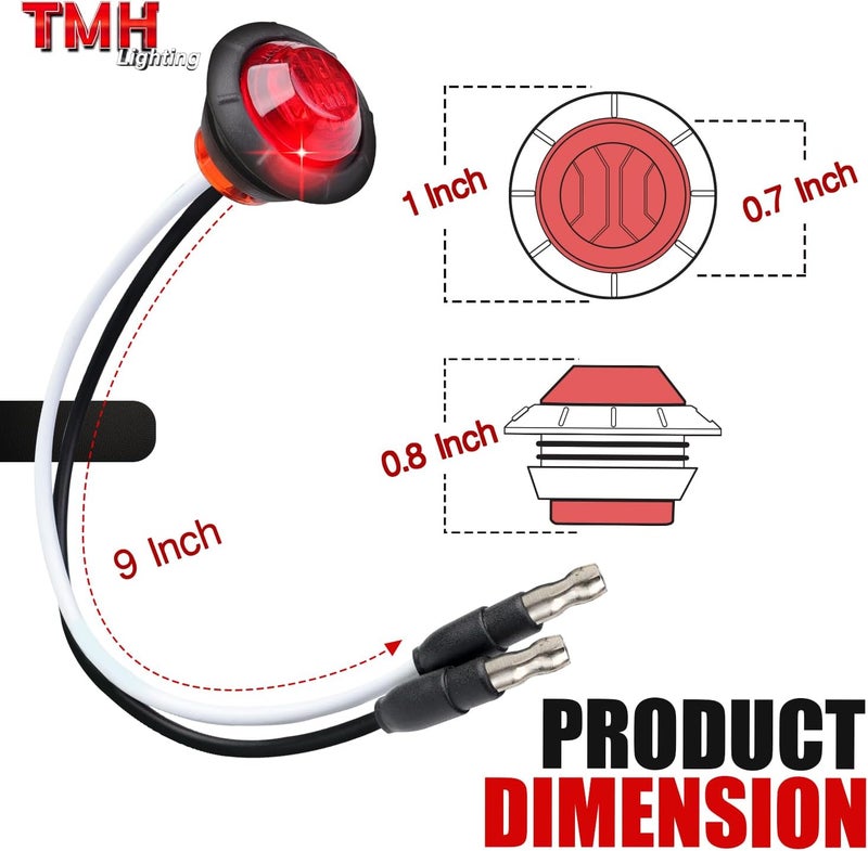 TMH 3/4 Inch LED Marker 10 Amber + 10 Red Light with Connector Plug Clearance Markers Side Marker Indicator Light Waterproof Universal Fits RV, Boat, Pickup Truck 12V DC (Pack of 20) - Image 2